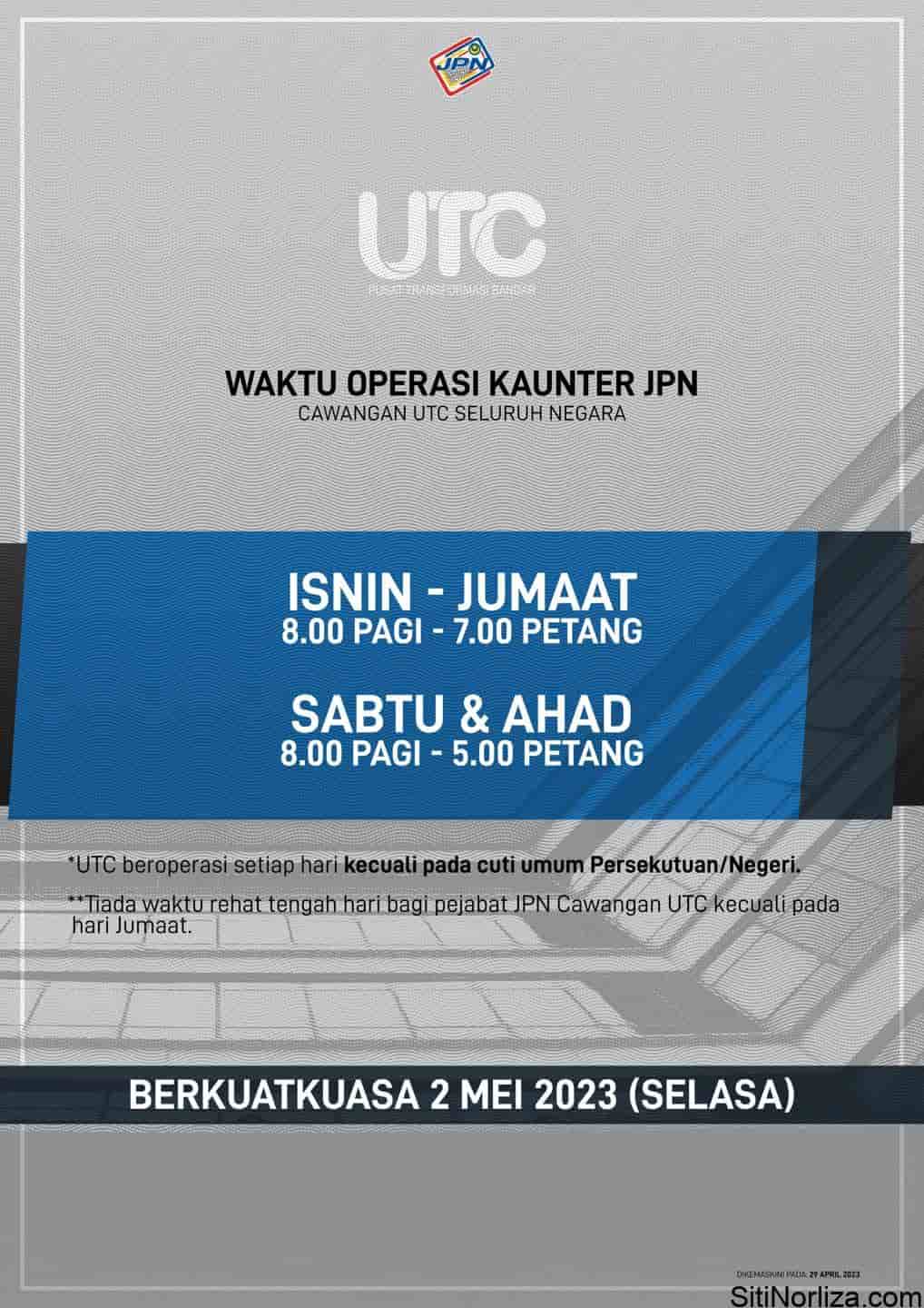 Waktu Operasi Kaunter JPN